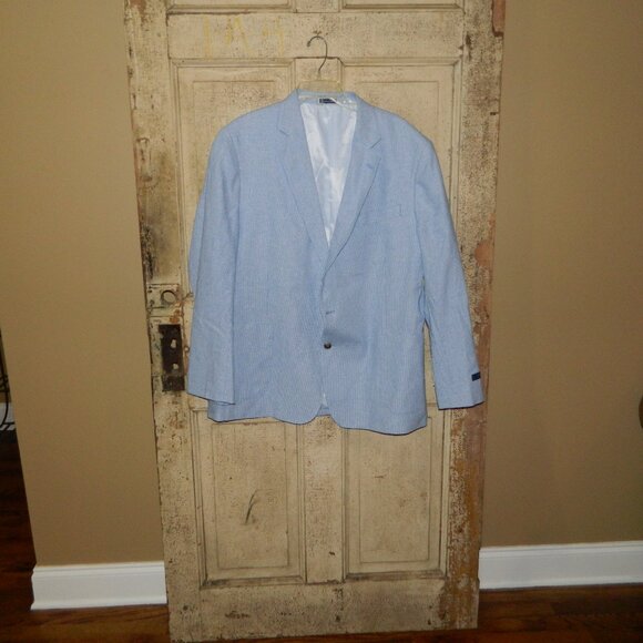 Stafford Linen Cotton Houndstooth Mens Blazer Coat Size 48 REG (CB)